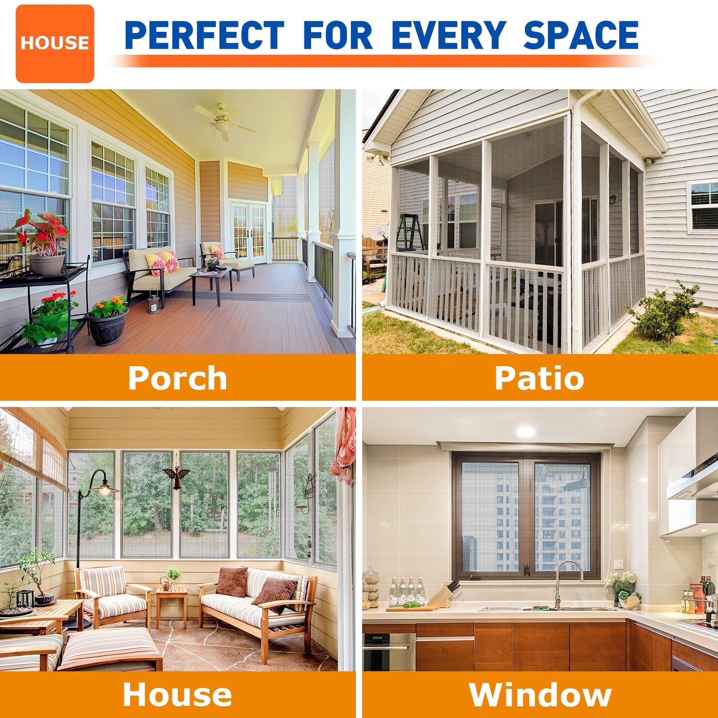 HOFUDON Window Screen Mesh, 39"x118" Fiberglass Screen Door Mesh, Replacement Window Screens, Patio Porch Screen Mesh Black