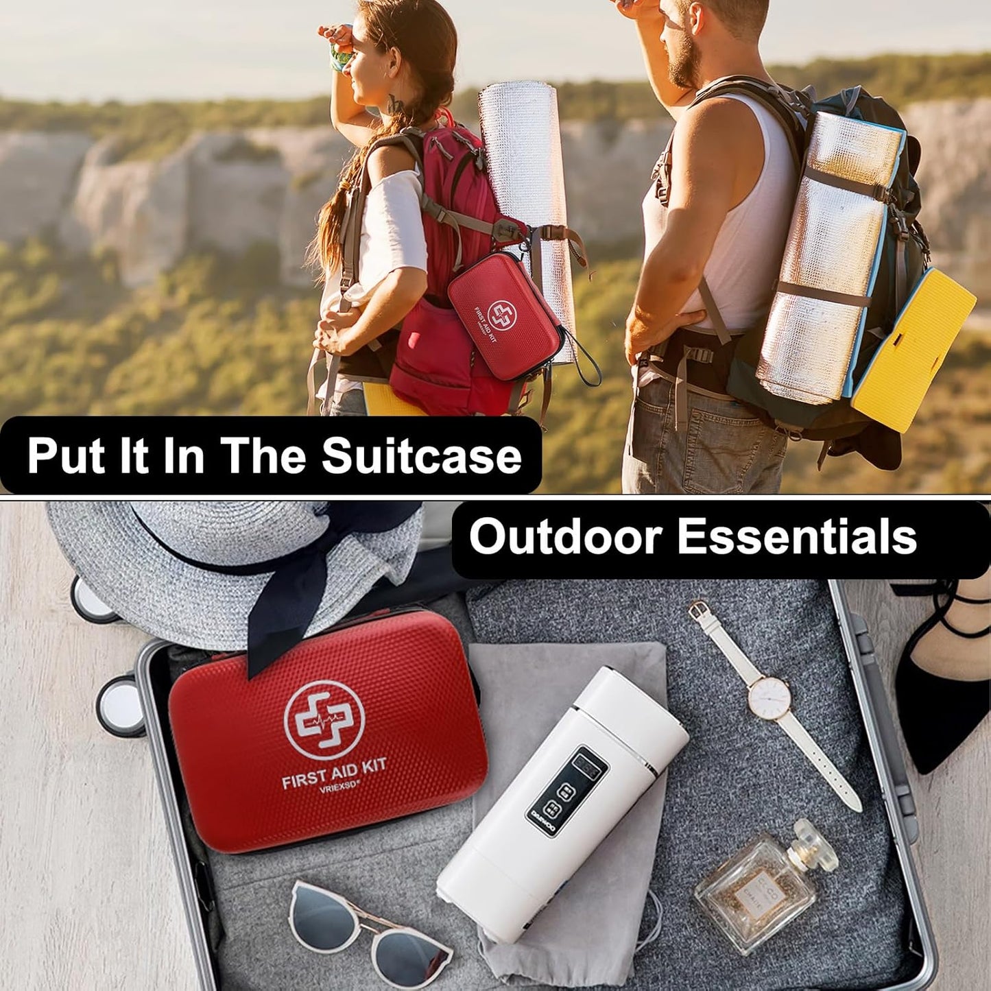 VRIEXSD Premium First Aid Kit - 320-Piece Waterproof Hard Shell for Home, Travel & Outdoor Emergencies | Red