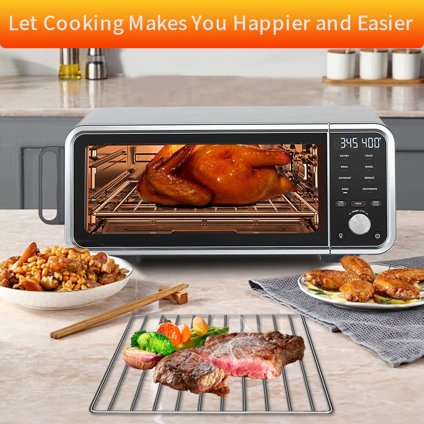 GWY Air Fryer Wire Rack for Ninja Foodi 13 in 1 SP351 SP301 Air Fry Countertop Toaster Oven, 13.5''×12.3'' Stainless Steel Air Fryer Replacement Parts Accessories Roasting Steamer Grill Racks Tray