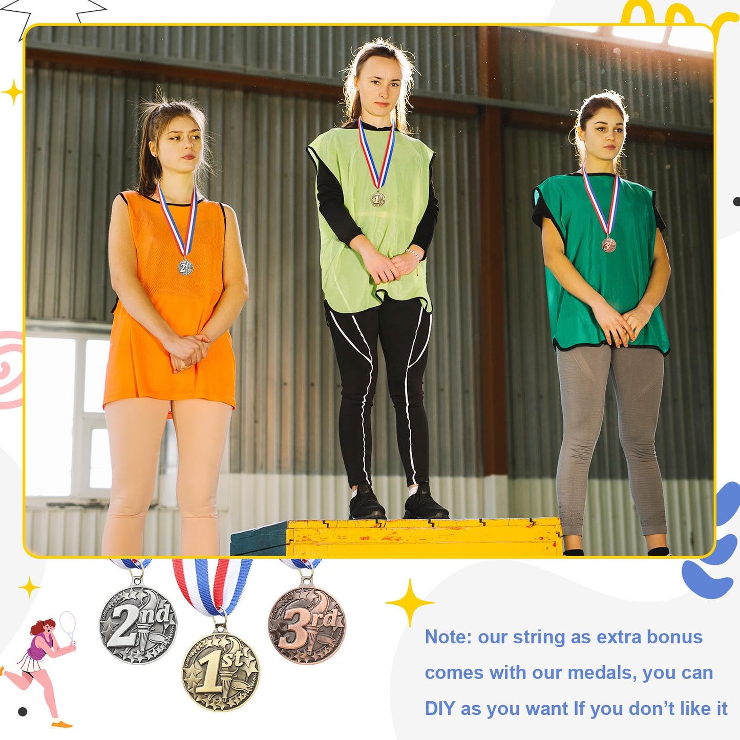 RoundFunny 24 Pcs Award Medals 1st 2nd 3rd Place Medals for Awards Winner Medal Gold Silver Bronze Medal with Neck Ribbon Trophy Award for Sports Competitions Party 2 Inches (Torch Style)
