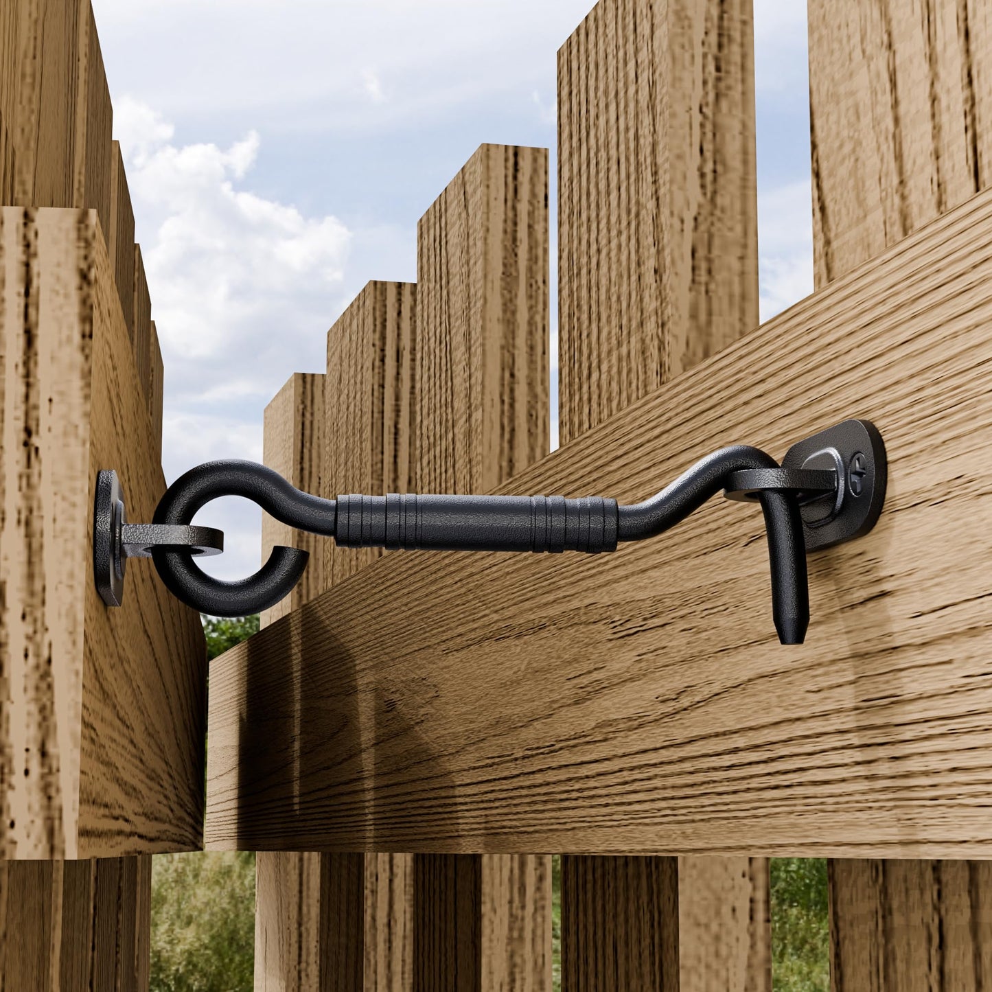 SANKEYTEW 4'' Door Latch Door Lock Hardware, 4'' Stainless steels Hook and Eye Gate Latch Easy Lock for Barn Door, Black Sliding Door Lock with Screws for Window, Cabin Hooks