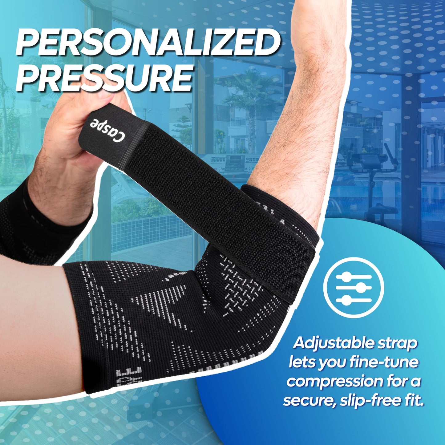 Caspe 2 Pack Elbow Compression Sleeve with Strap – Compression Sleeves for Women & Men, Arm Support, Elbow Brace for Tendonitis Relief, Support for Weightlifting & Workouts (Black, Large)