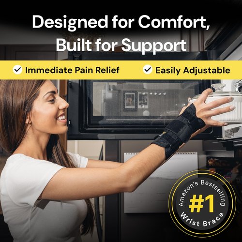BraceUP Carpal Tunnel Wrist Brace for Women and Men - Metal Wrist Splint for Wrist Support, Hand Support for Arthritis, Tendonitis, Sprain, Pain Relief (S/M, Right Hand)
