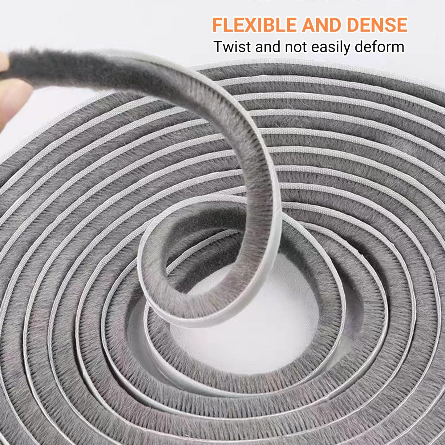 Weather Stripping Door Window Seal, 33Ft Self-Adhesive Brush Door Soundproofing Seal Strip for Sliding Windows and Door Frames, 0.35 Wide X 0.2 Inch Thick, Gray