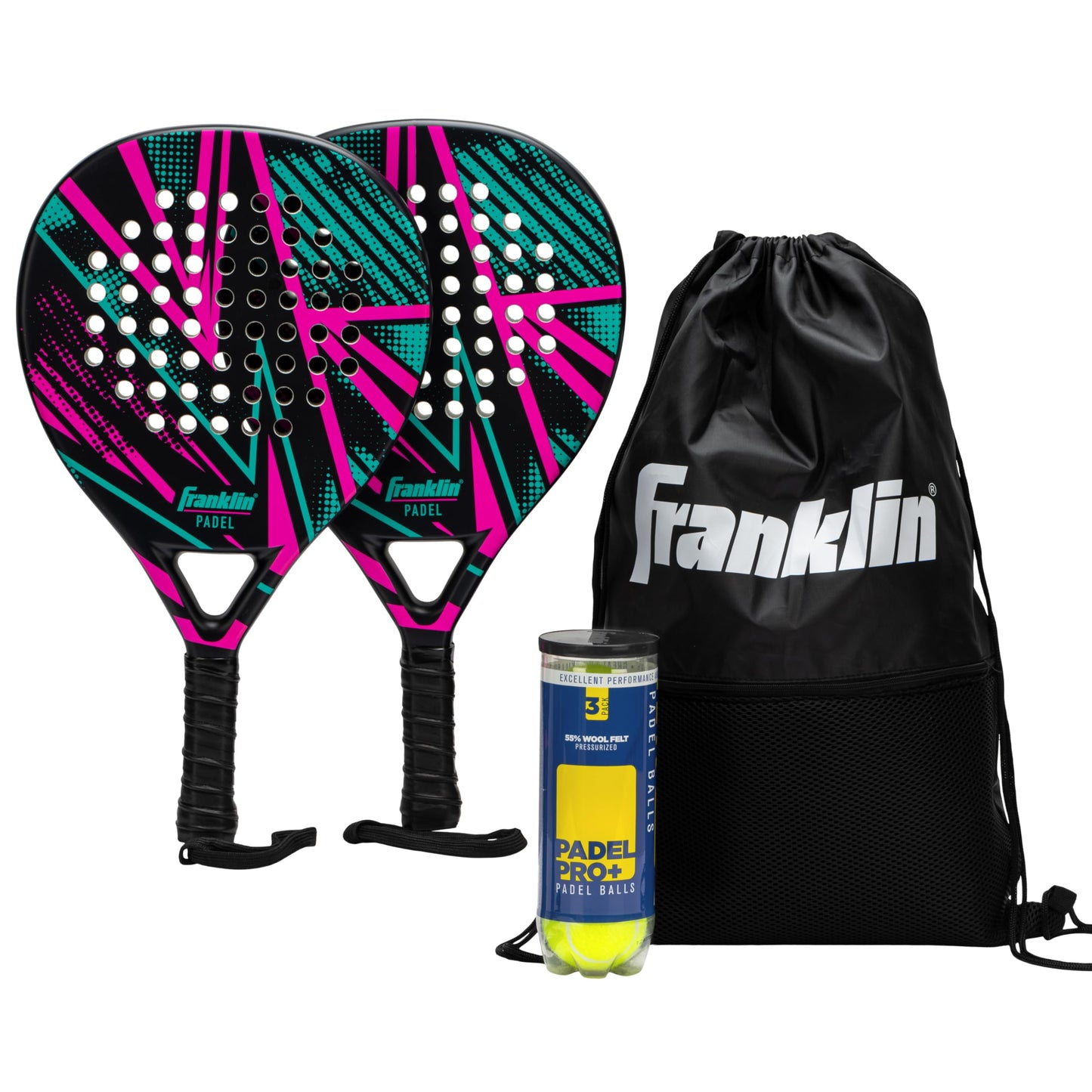 Franklin Sports - Axel Padel Set - 2 Fiberglass Rackets with Foam Core, Padel Balls, & Carrying Case