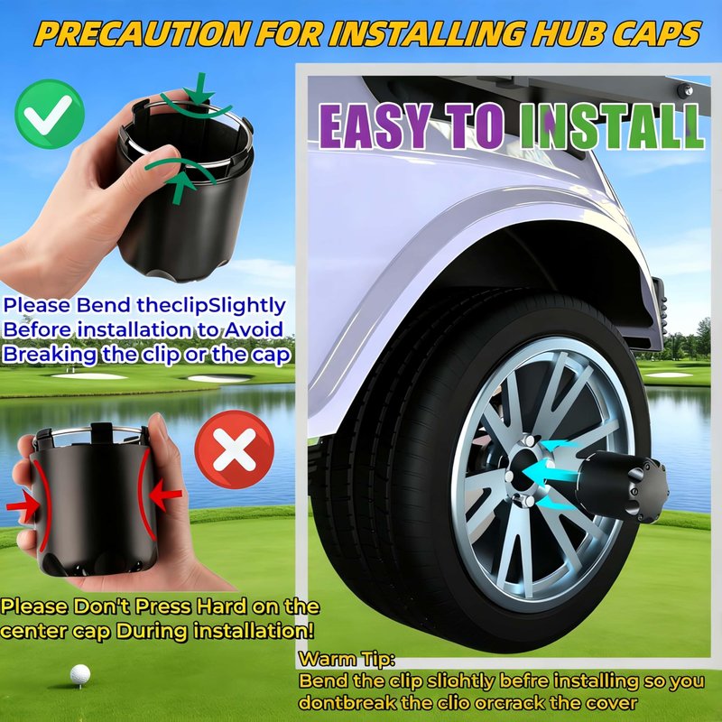 WUKO HUNT Golf Cart SS Wheel Center Cap Cover, ITP Push in Style Wheel Hub Caps Dust Cover for EZGO Club Car Yamaha and Other Models 8,10,12,14 inch Wheel,4 PCS(Gloss Black with Black SS)