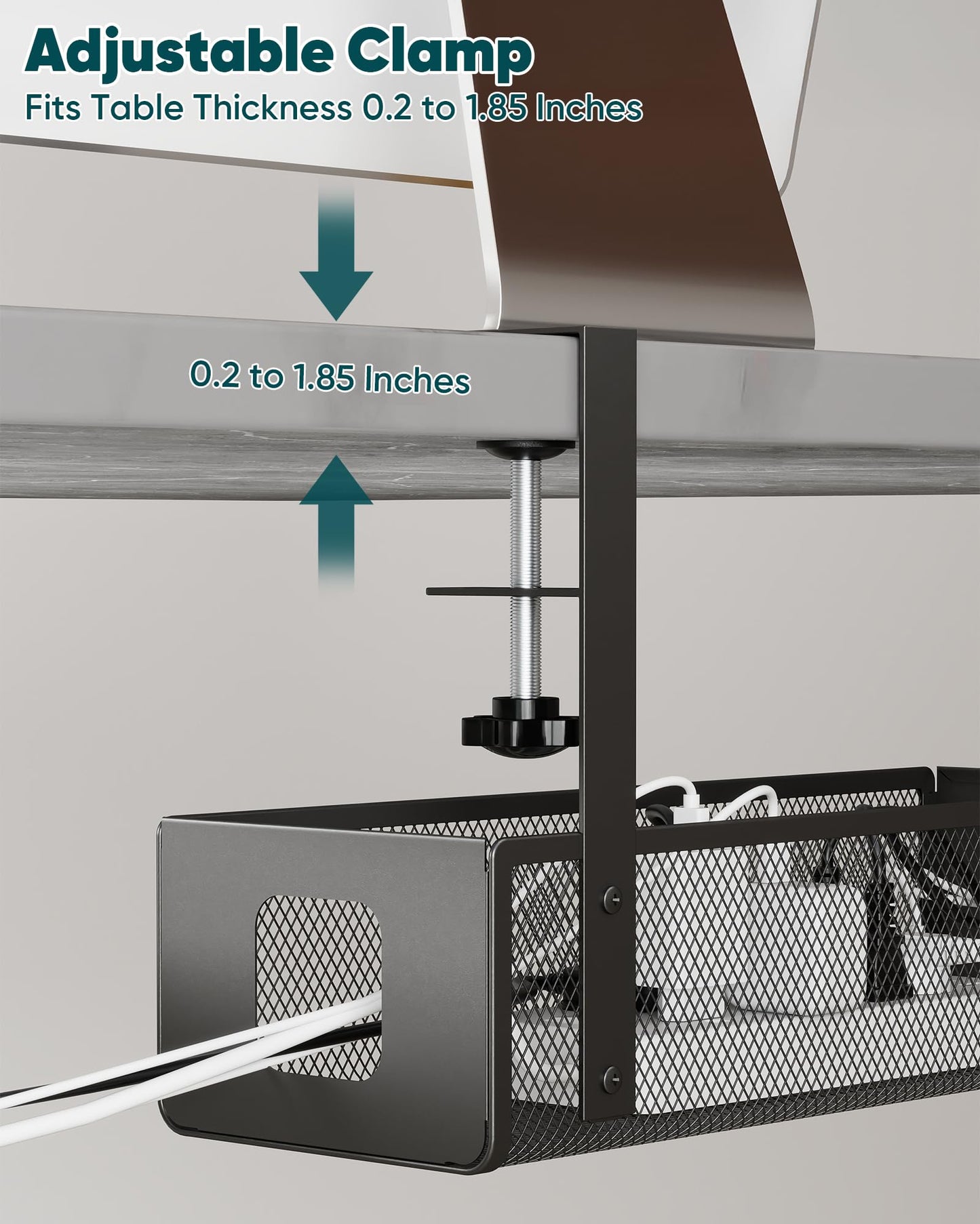 Yecaye Cable Management Under Desk Tray – No Drill Cord Management Under Desk with Dual-Direction F-Clamp, Mesh Design Wire Organizer Tray for Office and Home,Black