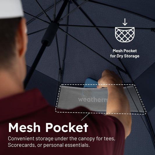 Weatherman Umbrella - Golf Lite Umbrella Extra Large Big Oversize Windproof for Golf Bag Push Cart w/ UV Protection - Waterproof Heavy Duty Umbrellas for Rain Sun for Men Women - Resists Up to 55 MPH Winds (Navy Blue)