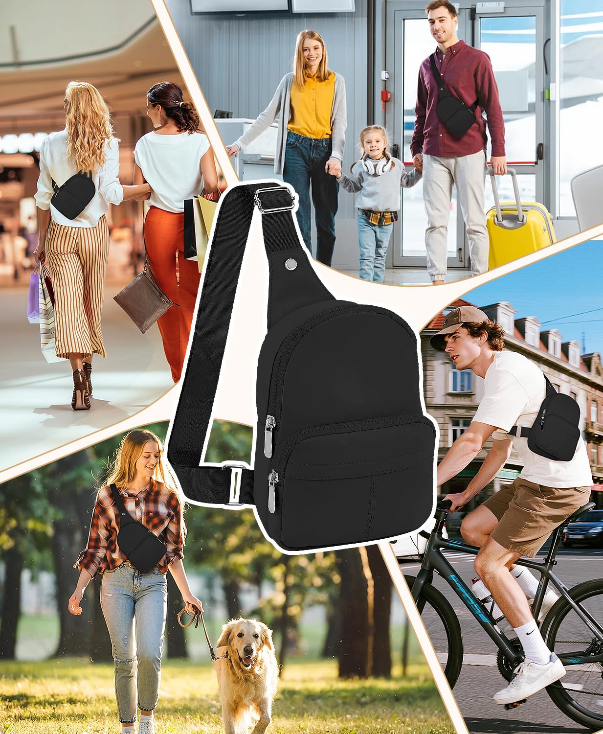 Neverwhy Small Crossbody Bag - Cute Sling Bag for Women - Small Chest Backpack Fanny Pack for Casual, Travel, Hiking Black