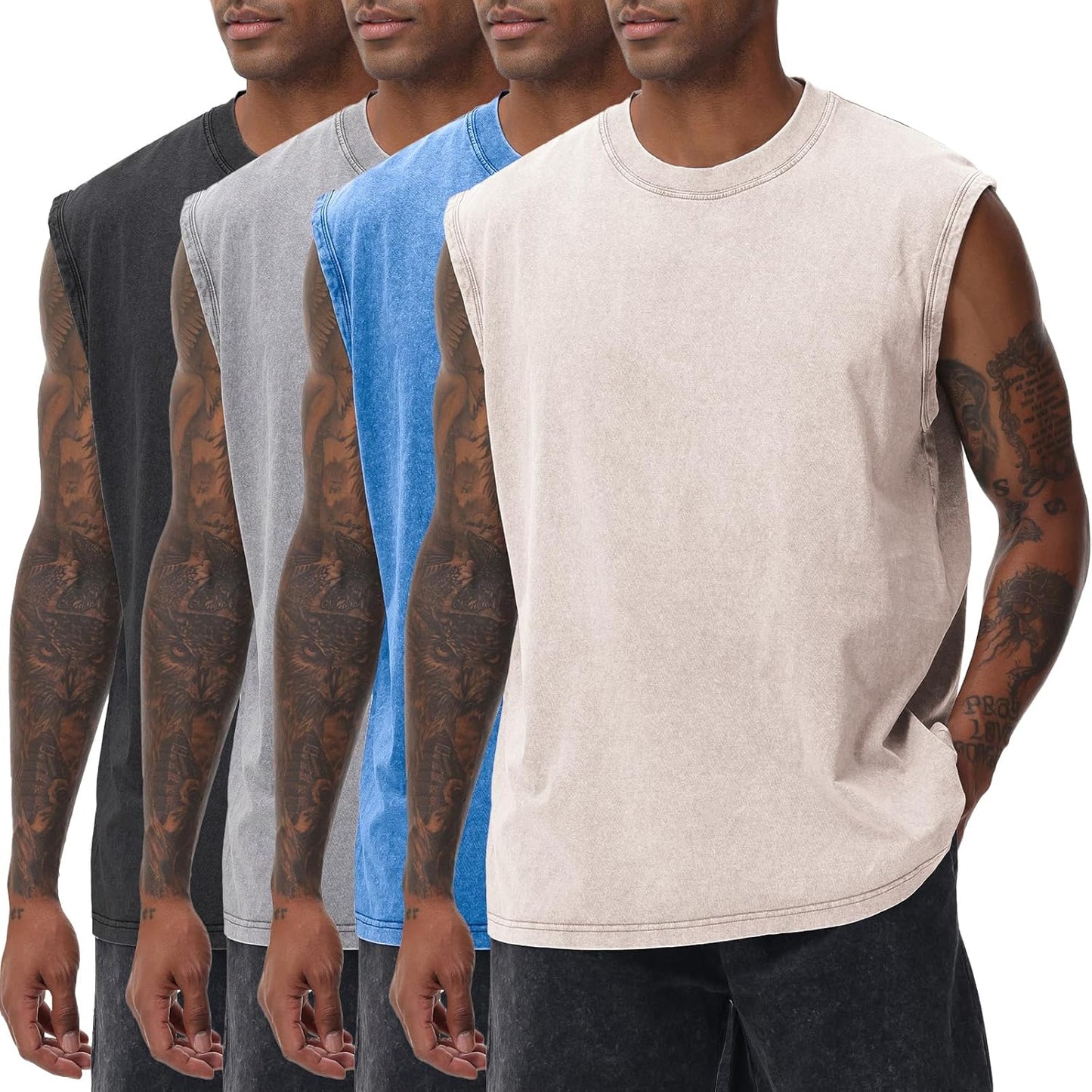 Skiennix Men's Sleeveless Workout Tank Top - Acid Wash Muscle Shirt for Gym & Beach | Loose Fit
