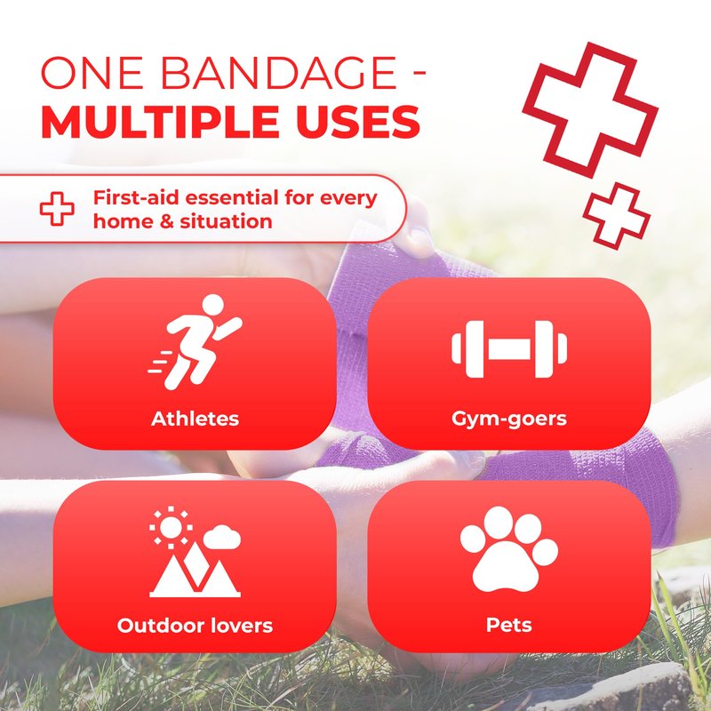 Ever Ready First Aid Self Adherent Cohesive Bandages 3" x 5 Yards - 12 Count, Rainbow Colors