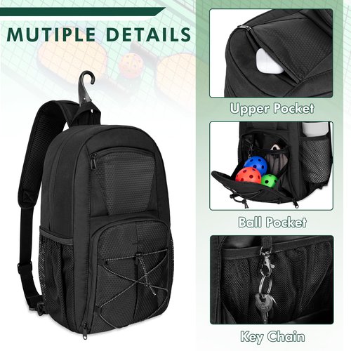 GOBUROS Pickleball Sling Bag for 2 Paddles, Pickleball Crossbody Backpack with Multiple Pockets and Hanging Fence Hook for Men and Women