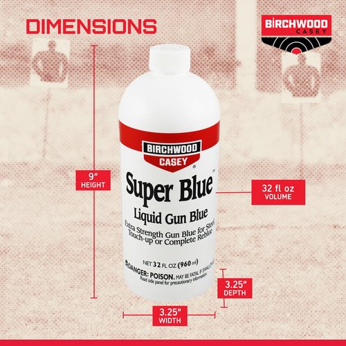Birchwood Casey Super Blue Liquid Gun Blue with Double Strength Design for Rifles, Pistols, Revolvers, Shotguns, and Other Firearms, Blue