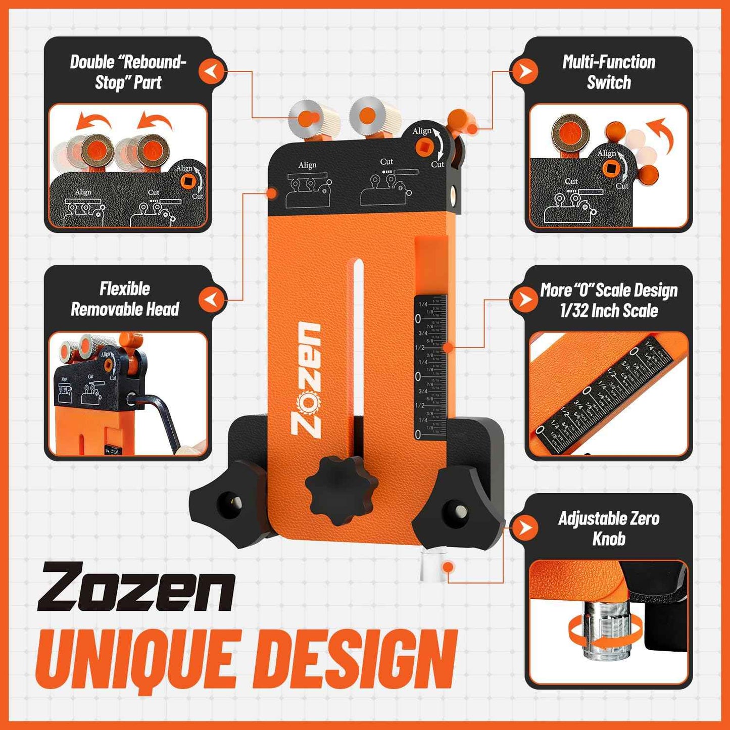 Thin Rip Jig + Feather Boards for Table Saw Jig Guide, Zozen 2in1 Woodworking Tools, Make Repetitive Strip Cut While Powerful Reducing Kickback, Directly Data without Calculation, for 3/4"X3/8"T Slots