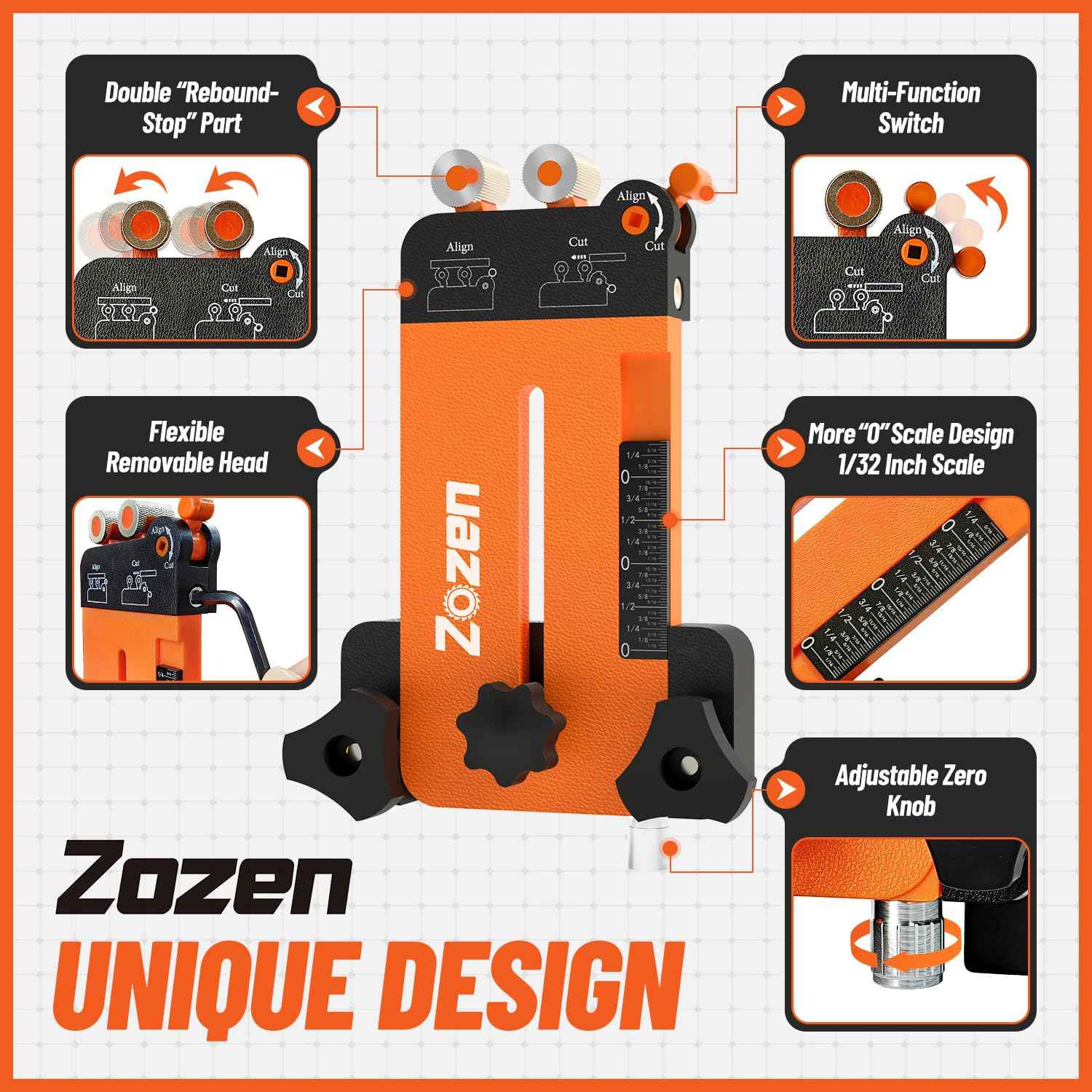 Thin Rip Jig + Feather Boards for Table Saw Jig Guide, Zozen 2in1 Woodworking Tools, Make Repetitive Strip Cut While Powerful Reducing Kickback, Directly Data without Calculation, for 3/4"X3/8"T Slots