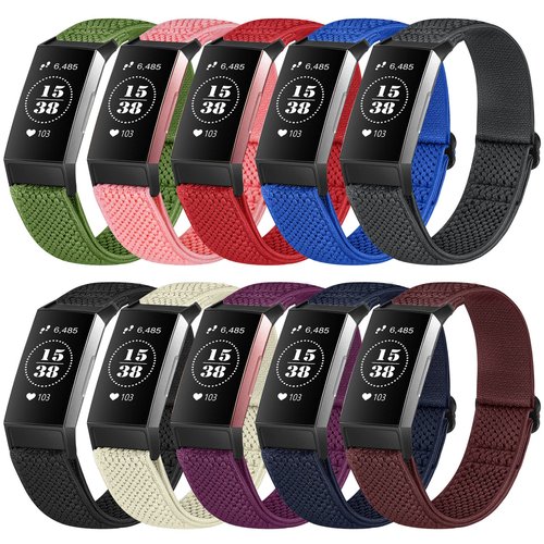 Huamanlou 10 Pack Elastic Nylon Watch Bands Compatible with Fitbit Charge 4/Charge 4 SE/Charge 3/Charge 3 SE Bands, Adjustable Breathable Stretchy Replacement Wristbands Bracelet for Women Men