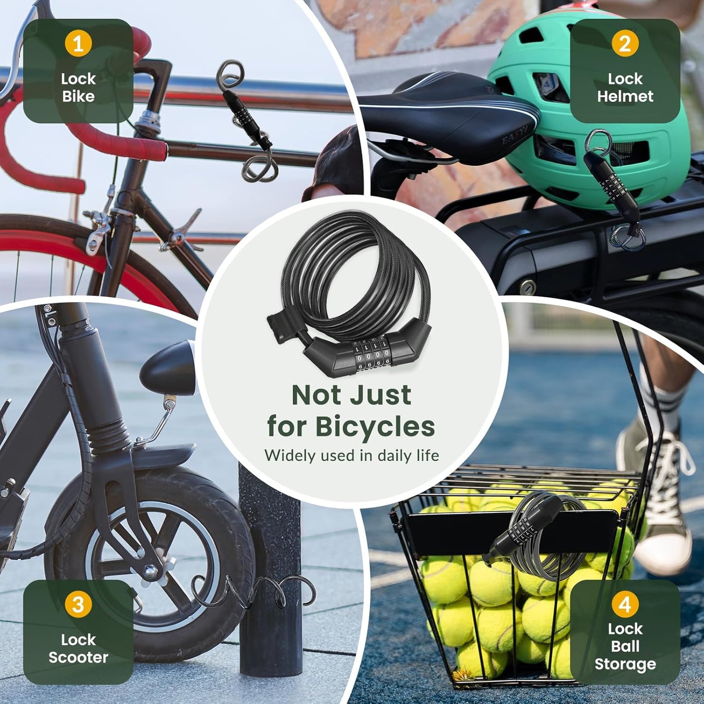Titanker Bike Lock Cable - 4 Feet Self-Coiling Combination Lock for Kids | Black, 5/16 Inch Diameter
