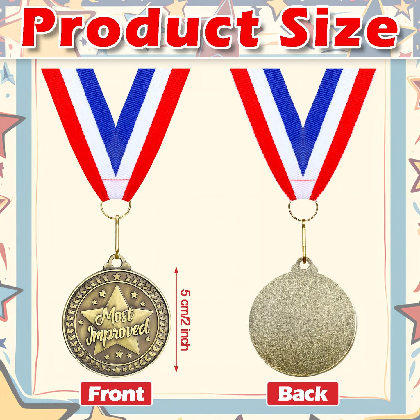 Quelay 30 Pcs 2'' Award Medals Bulk Gold Winner Medals with Neck Ribbons Metal Trophy Award Prize Gift for Tournaments, Competitions, Party, Kids and Adults (Most Improved)