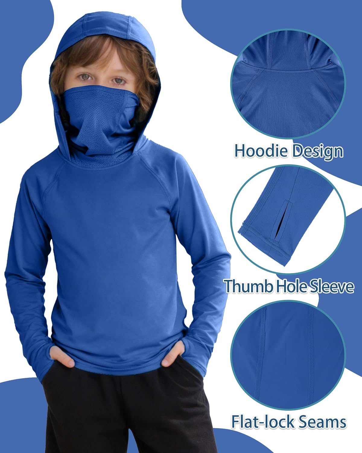Skiennix Boys Hooded Fishing Shirt - UPF 50+ Long Sleeve Rash Guard Hoodie for Sun Protection