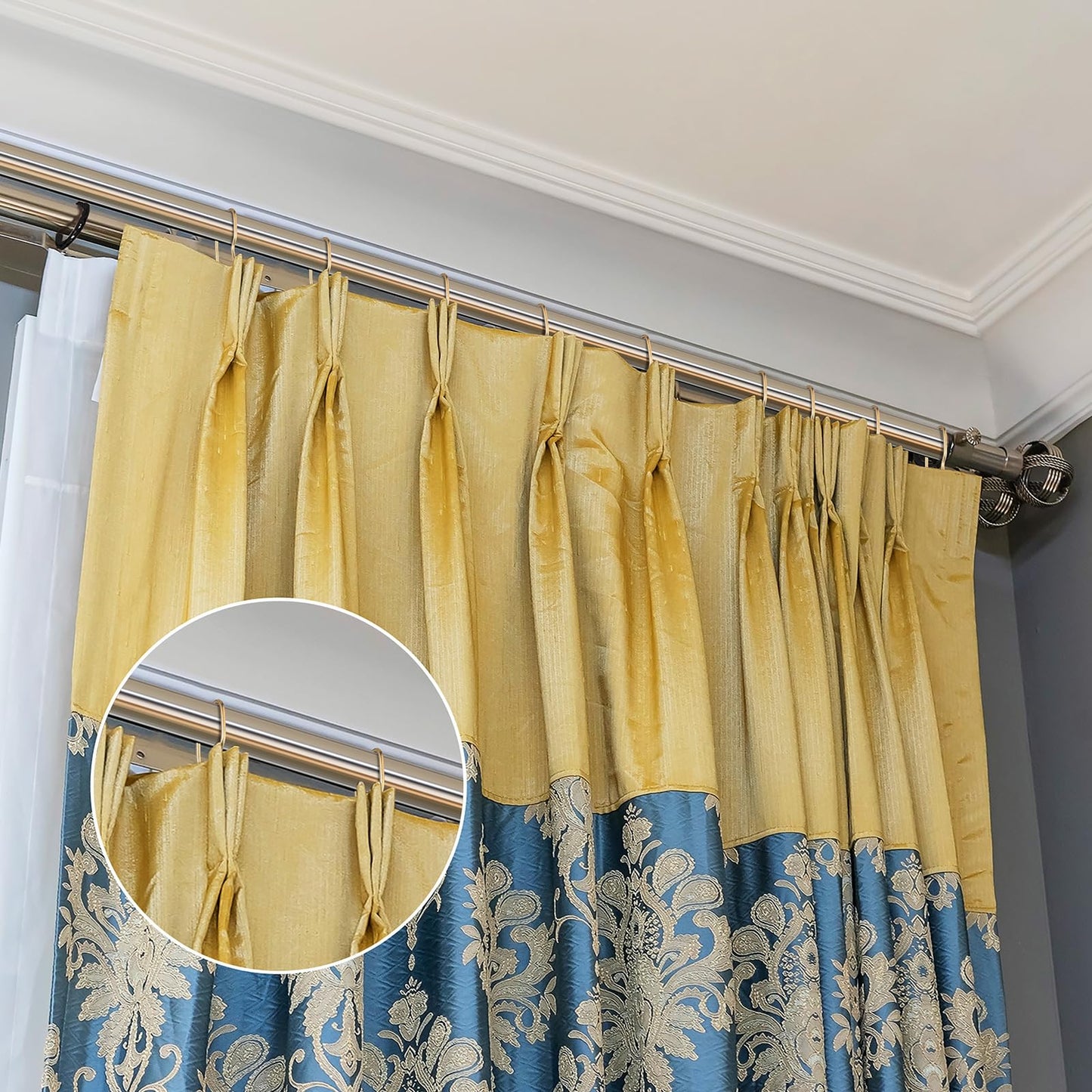 120 Pack Drapery Hooks Pins for Curtains, Metal Curtain Hooks Pins for Drapes Pinch Pleat Hooks with Clear Box 1.2 Inch for Window Curtain, Door Curtain and Shower Curtain (Gold)