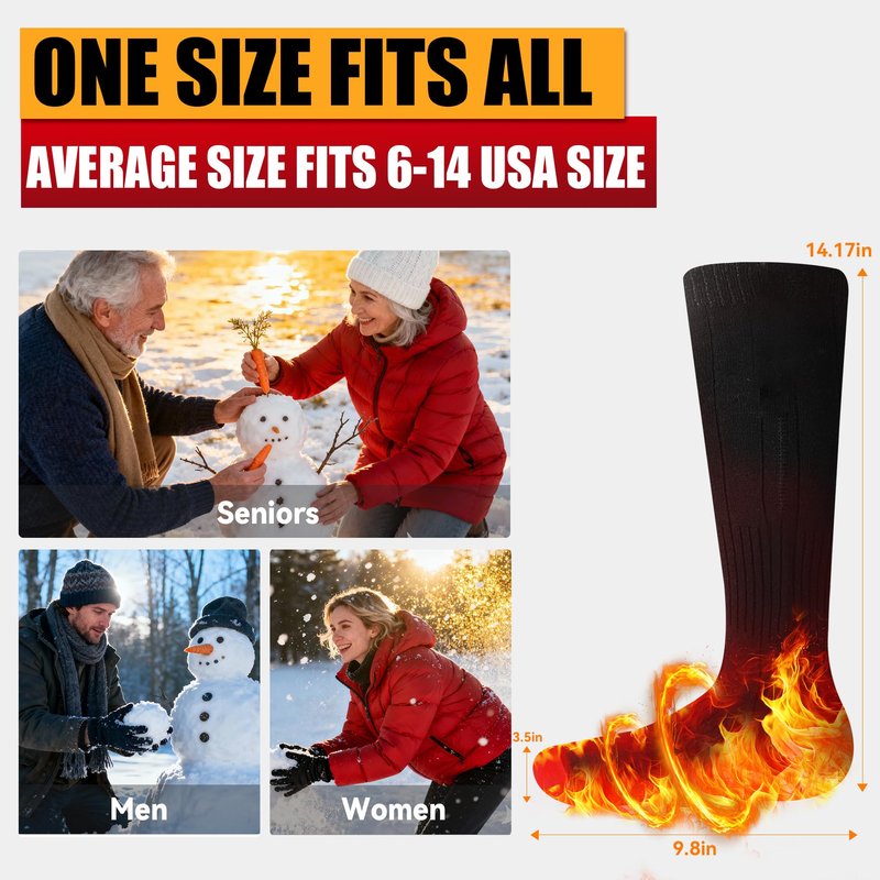 Heated Socks for Men Women, Foot Warmer with Rechargeable Battery Powered, 3Levels Temperatures Setting,Thermal Heating Electric Socksfor Winter Outdoor Sports, Camping, Hunting, Hiking Black
