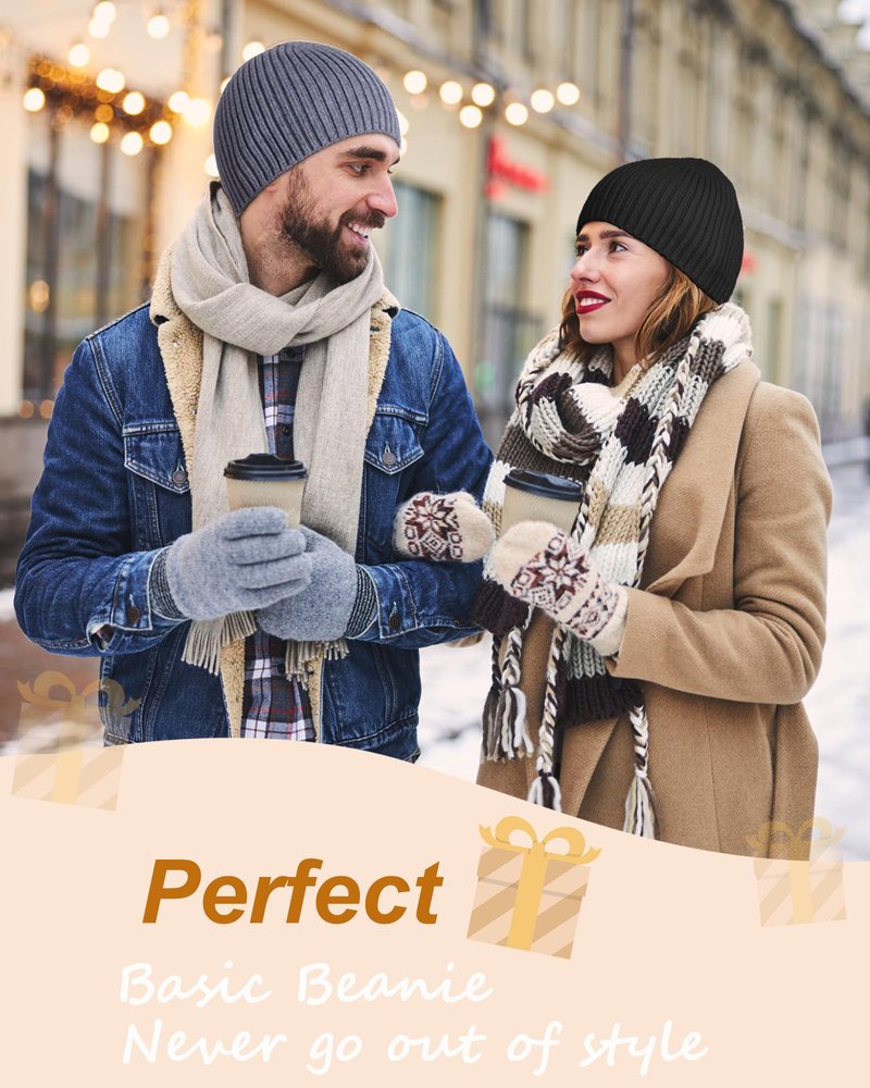 ROYBENS Wool Beanie for Men Women, Seamless Knit Warm Winter Hat Cuffless Soft Trawler Fisherman Beanies Watch Cap Skull Caps