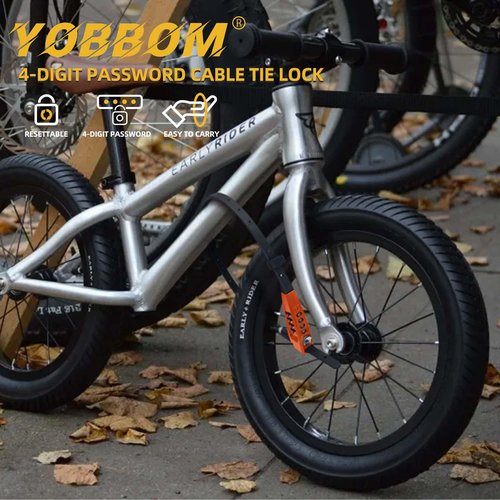 YOBBOM 4-Digit Combination Zip Tie Lock -Stainless Steel Cable Bike Lock with resettable Combination secures Helmets, skis, Strollers, Luggage, Kitchen cabinets, French Doors and More (Blue)