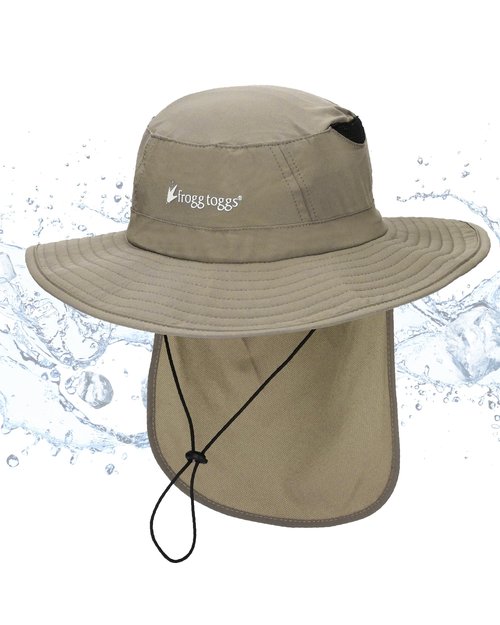 FROGG TOGGS Chilly Pro Performance Cooling Boonie Hat - Fishing Hat, Waterproof, Breathable, Sun Protection, Khaki