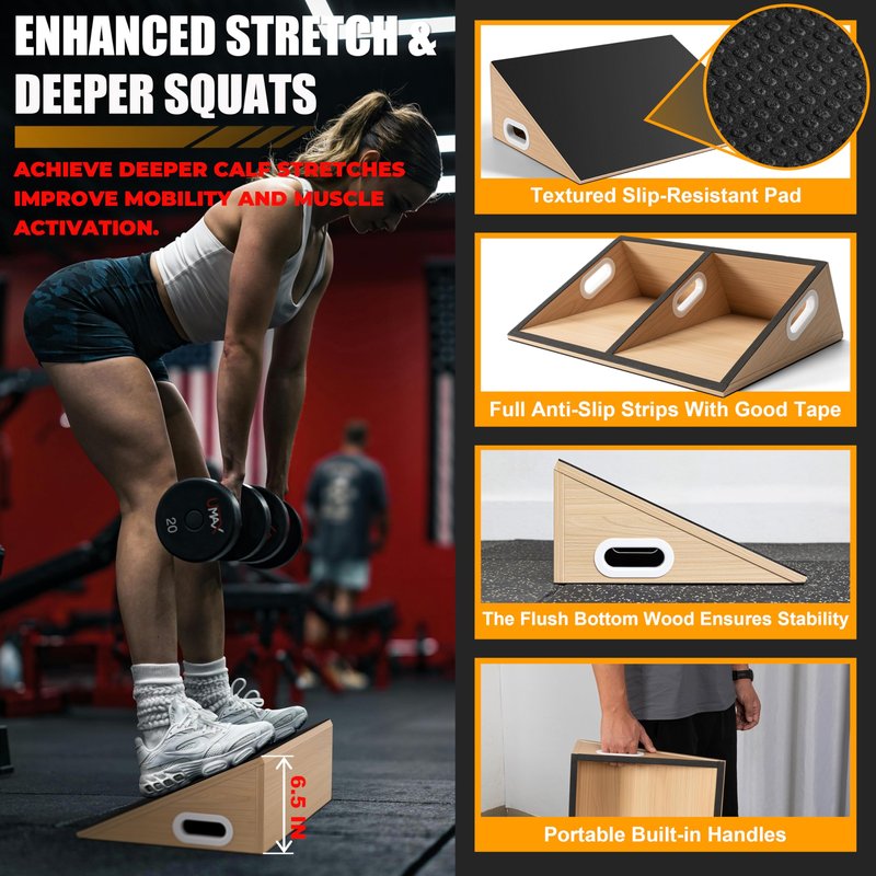 MIUONO Slant Board, 19.7" Wide Calf Stretcher Slant Board for Calf Stretching, Squats, Knees Over Toes, Weightlifting, and Fitness, 6.5” Height for Deeper Squats & More Muscle Activation