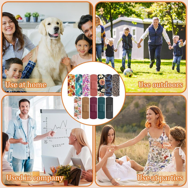 Threlaco 180 Pcs Flexible Fabric Adhesive Bandages Bulk Assorted Bandages Floral Breathable Fabric Strip with Non Stick Pad, Flexible Protection Wound Care for Women Cuts Scrapes First Aid, 12 Styles