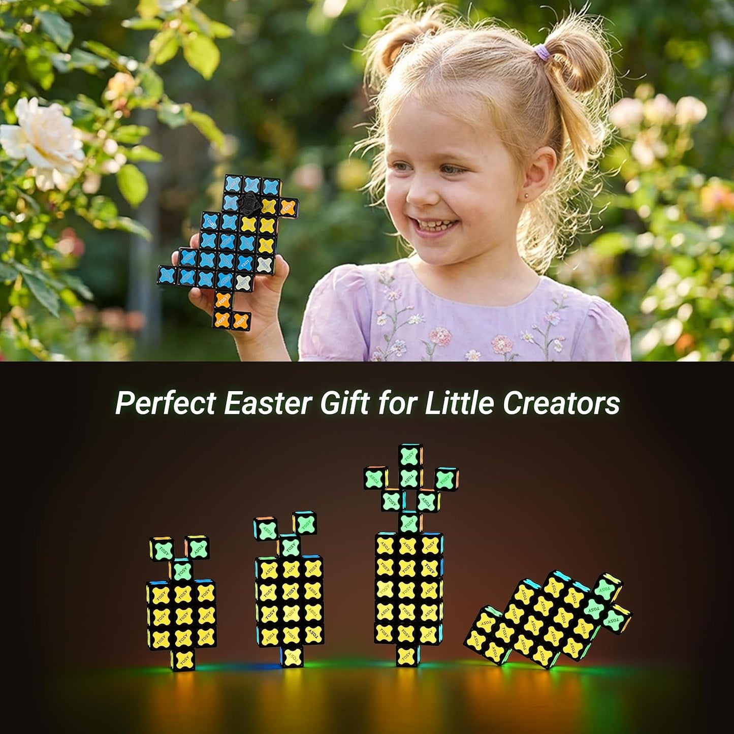 TOSY Magnet Cube 2x2 - 2-in-1 Puzzle & Infinity Cube | Glow with UV Flashlight, Perfect Easter Gift for Kids