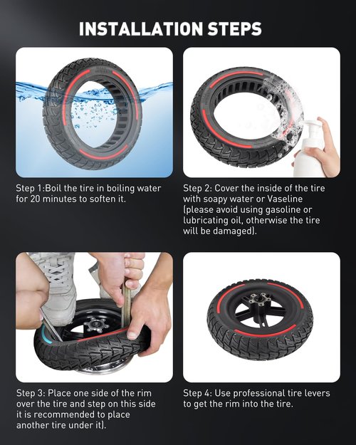 RidTianTek 60/70-6.5 Solid Tire 10 Inch 10x2.5 for Segway Ninebot Max G30 G30P G30LP Gotrax G5 G6 Electric Scooters, Puncture-proof, Tubeless Rubber Tires Front or Rear Replacement, 2pc (Red)