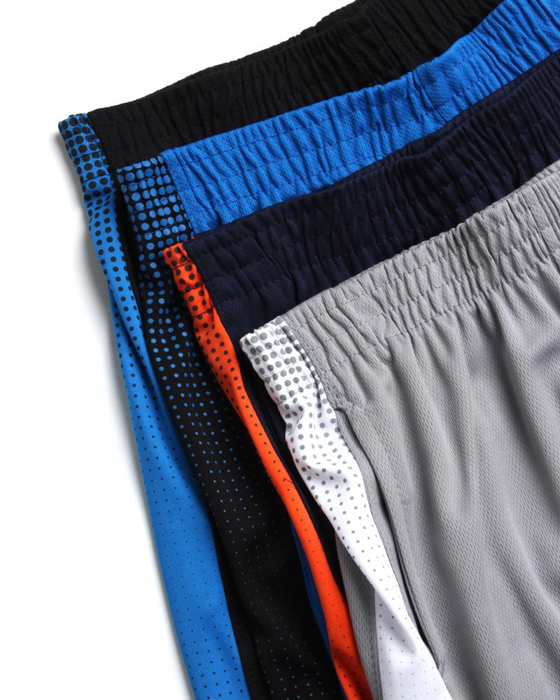 Pro Athlete Boys Basketball Shorts - 4 Pack Athletic Gym Shorts with Elastic Waistband & Zipper Pockets for Workout & Running, Size 10-12, Navy/Black/Grey/Royal