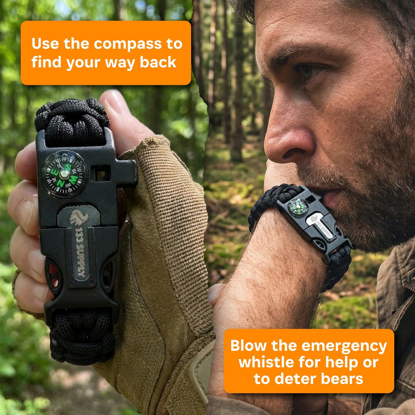 133 Supply Paracord Bracelet Compass Hiking Survival Kit Emergency Whistle Fire Starter Camping Gear Hiking Essentials Fishing Hunting Accessories EDC Backpacking Gear Tactical Survival Gear Equipment