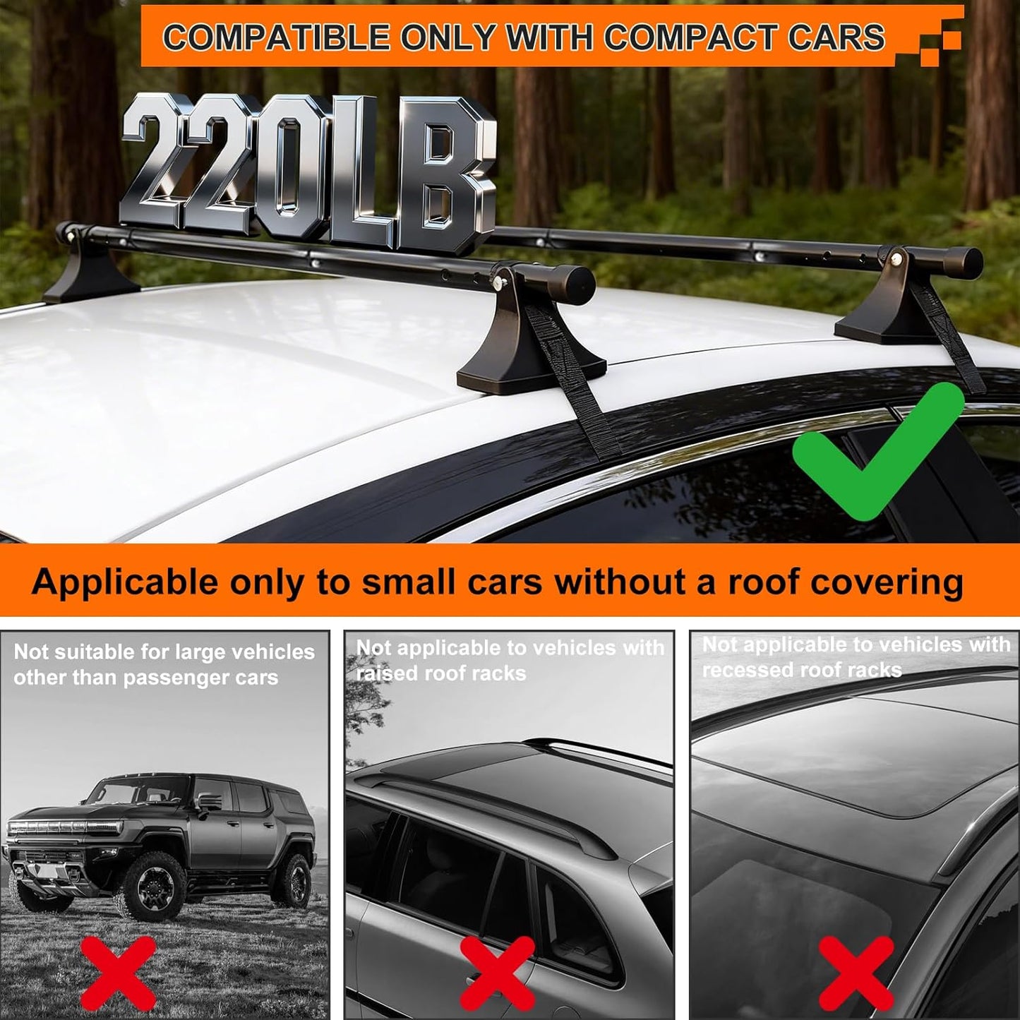 Skiennix 48-Inch Car Roof Rack Cross Bars - 220lbs Capacity for Compact Cars | Durable Anti-Warping Design