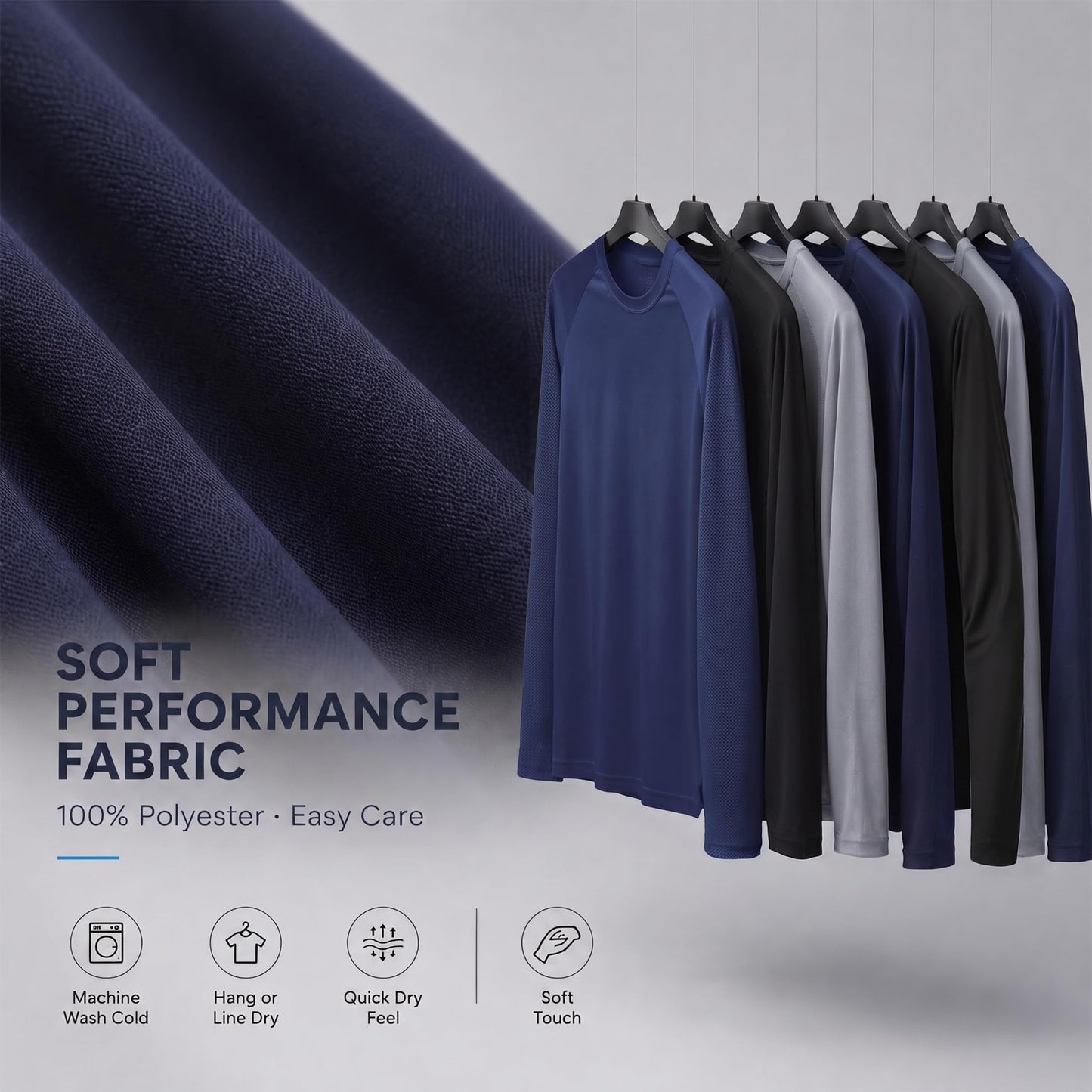 OYGSieg 6 Pack Long Shirts for Men Quick Dry Sun Protection Tee Shirts S