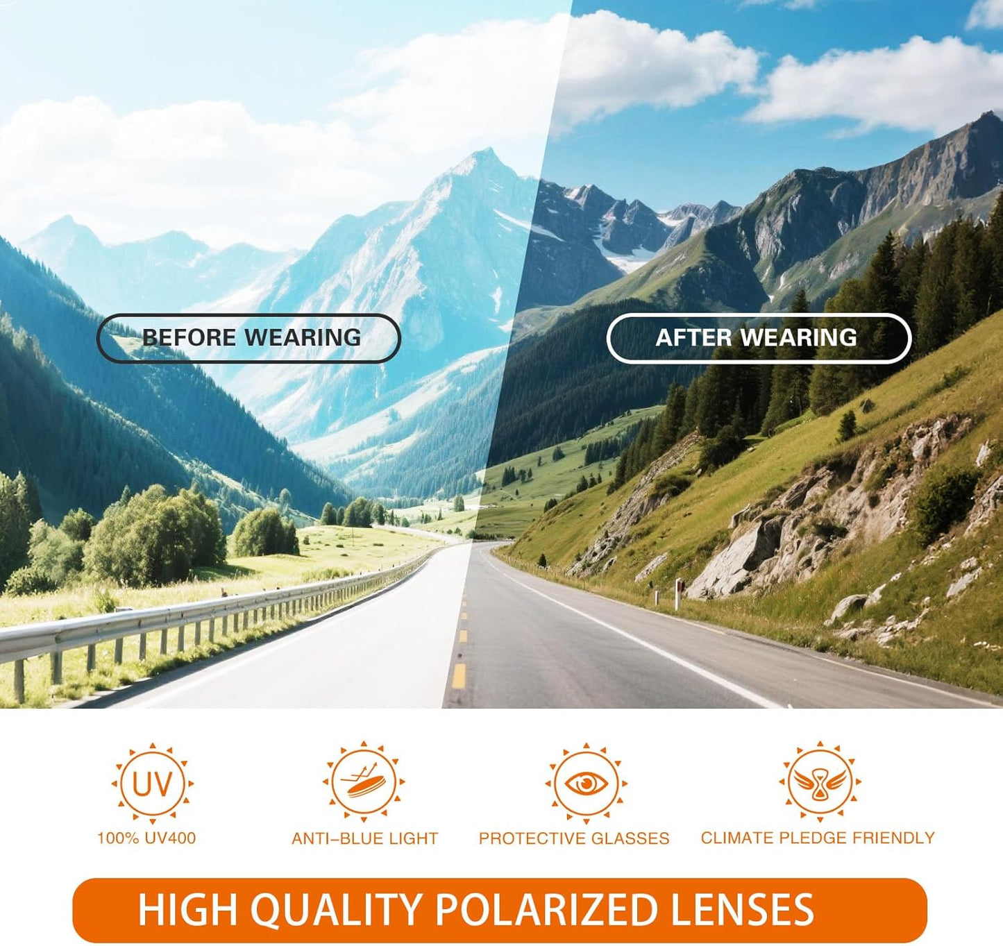 Suoso Polarized Sports Sunglasses - UV400 Protection Wrap-Around Goggles for Driving & Fishing