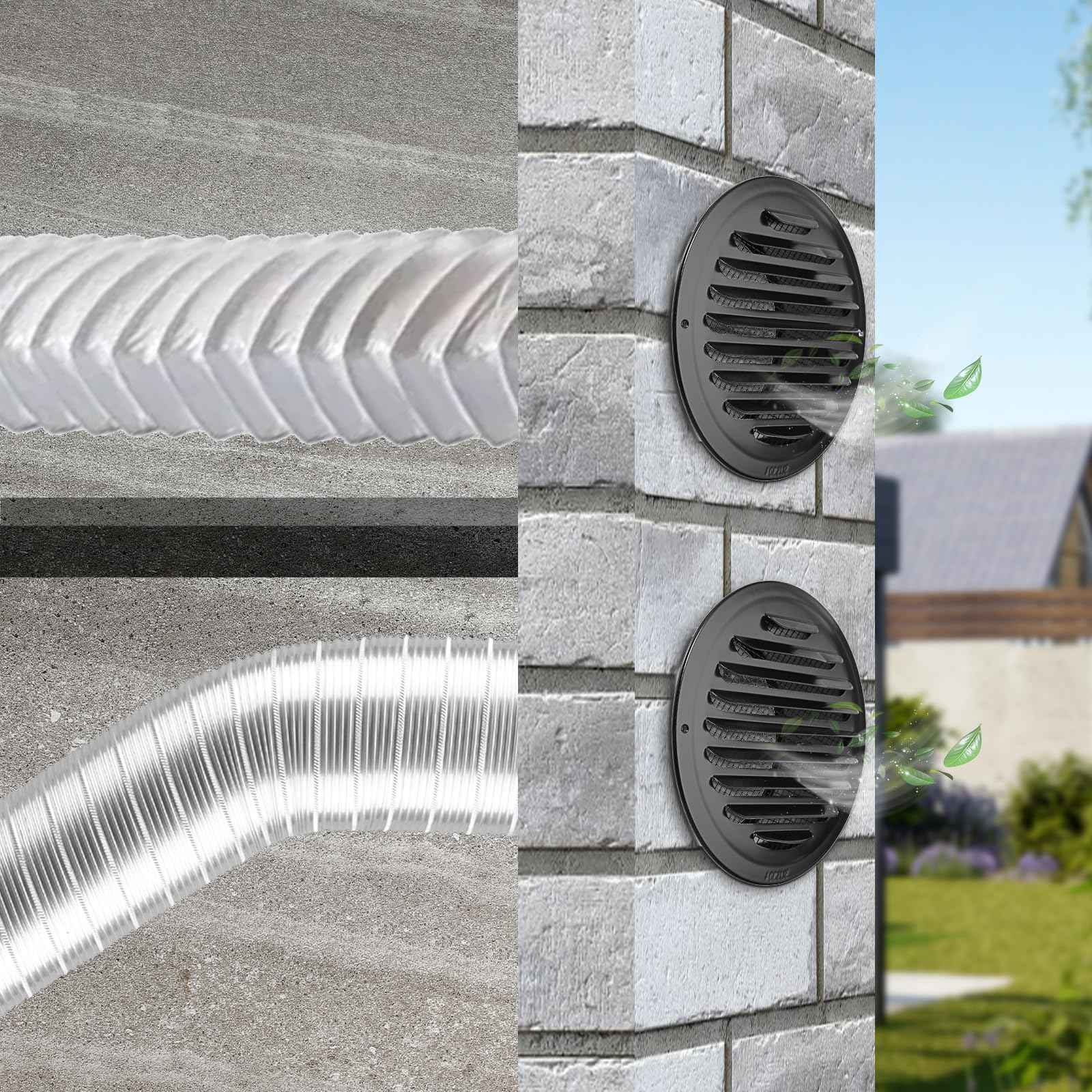 OGANAZI 2PCS 6 Inch Stainless Steel Air Vents Round Black Soffit Vent Cover Air Vent Flat Ducting Air Outlet with Built-in Fine Mesh for Kitchen, Bathroom, Garage, Office and Warehouse Ventilation