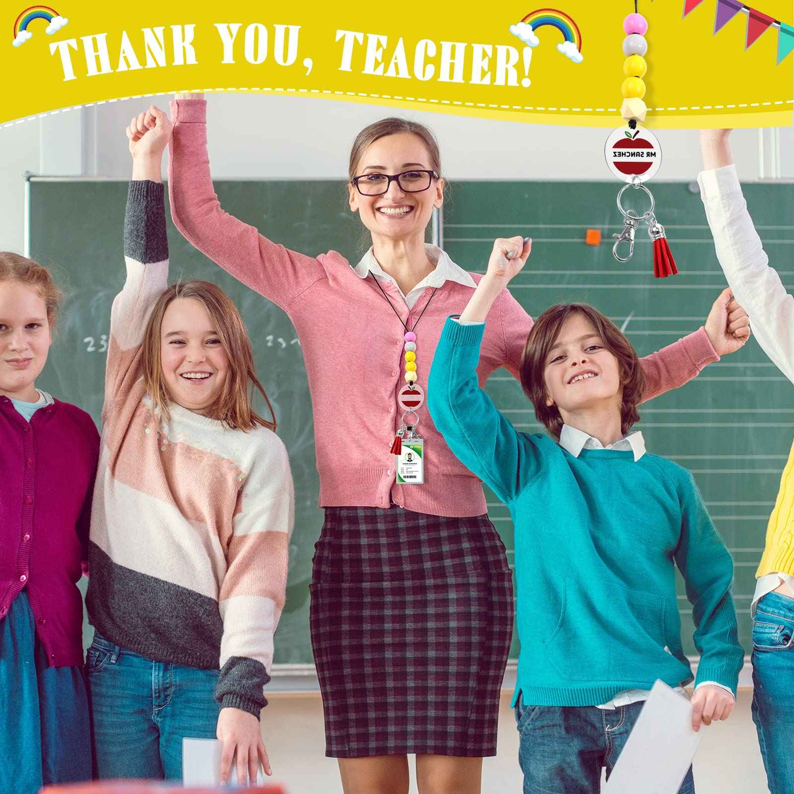 30 Pcs Teacher Appreciation Gifts Bulk Beaded Teacher Lanyards Bulk with ID Holder Marker Supplies for Thanksgiving Christmas