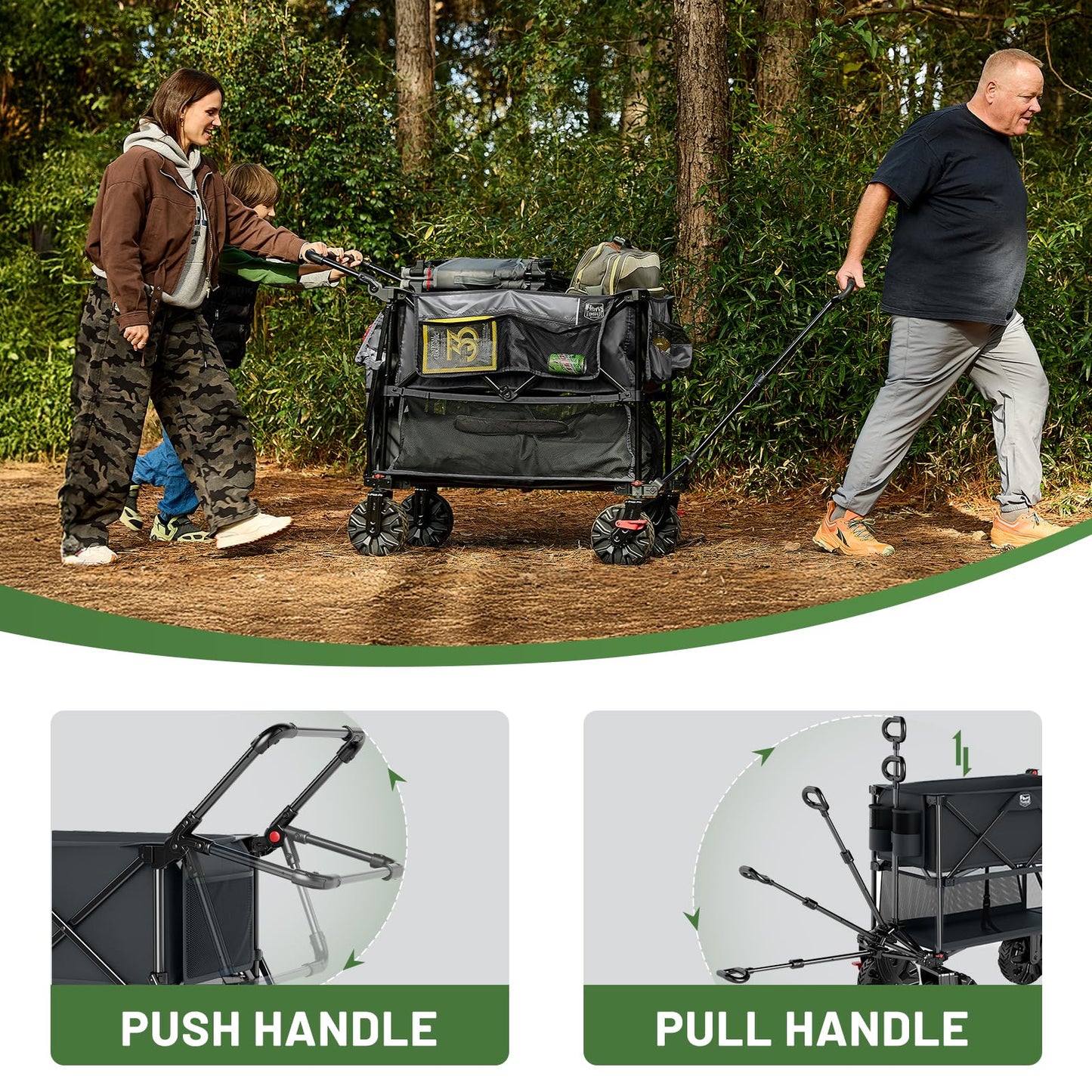 TIMBER RIDGE Push & Pull Double Decker Wagon, 400L Capacity & 450lb Load