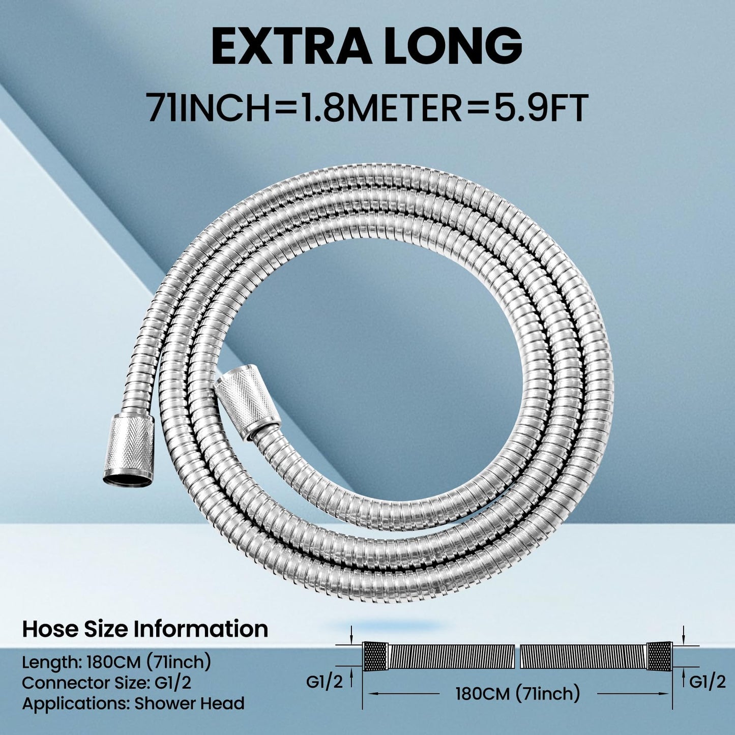 Shower Hose,71 Inches Extra Long Waysse Stainless Steel Handheld Shower Head Long Hose with Brass Insert and Nut Flexible (Silver)