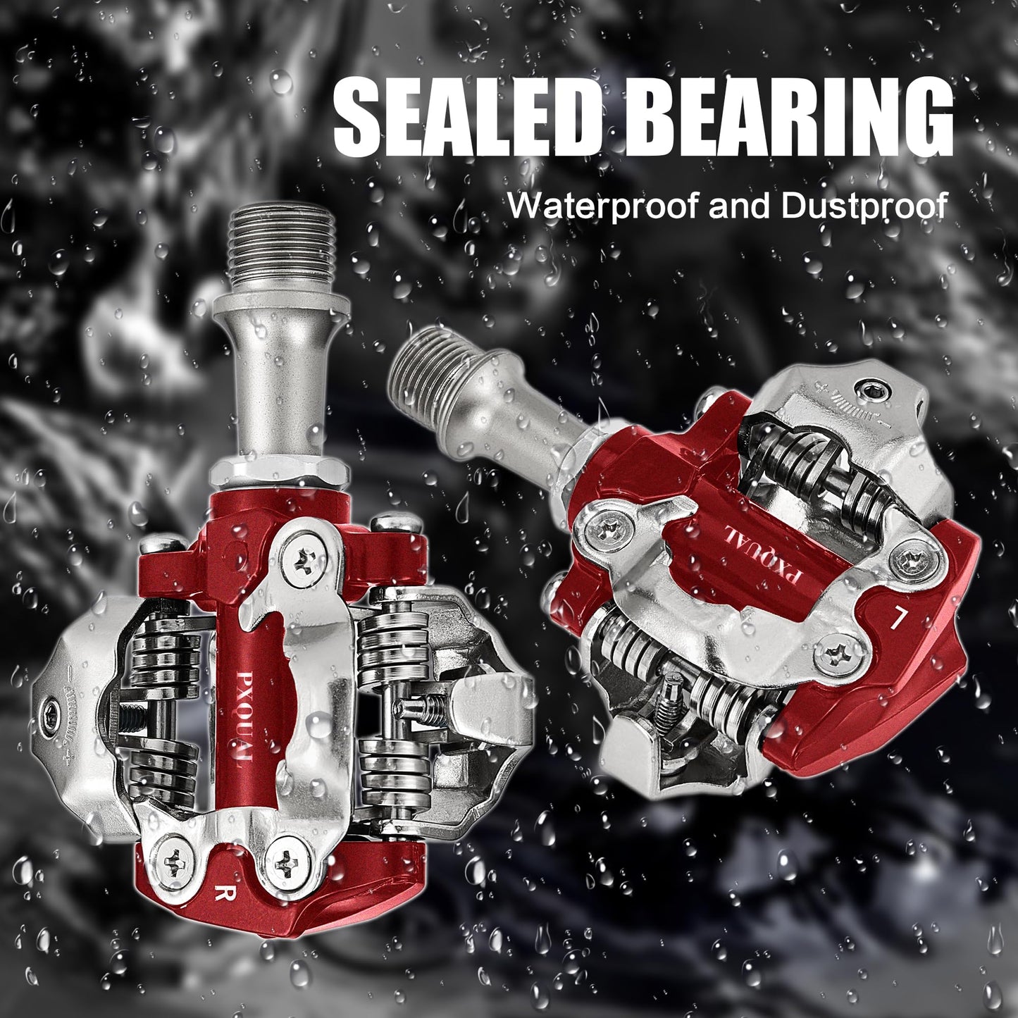 SPD Bike Pedals, 9/16 "Mountain Bike Pedal, Aluminum Alloy Sealed Clipless Pedals Compatible with SPD Type Cleats - Easy Clip in & Out(Red)