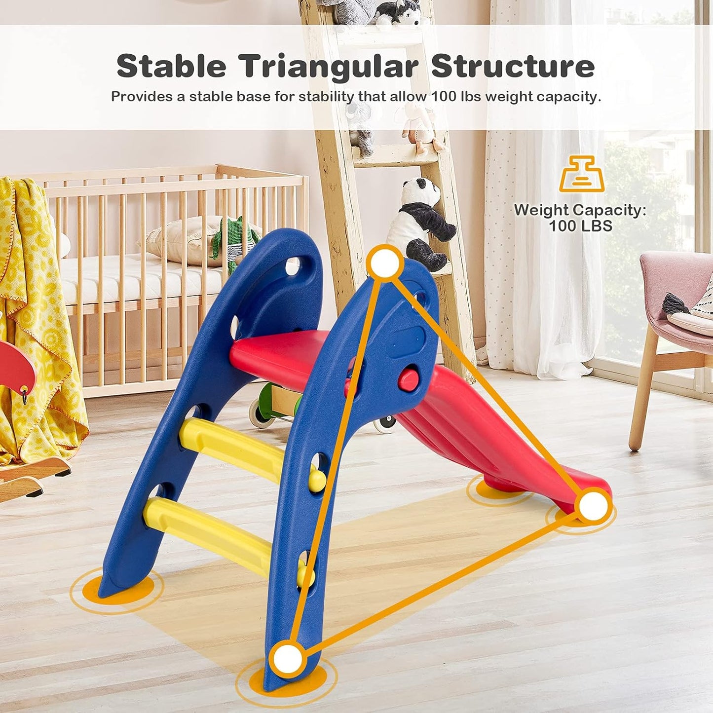 Baby Joy Folding Slide - Indoor Plastic Play Slide for Kids with Ellipse Rail Design