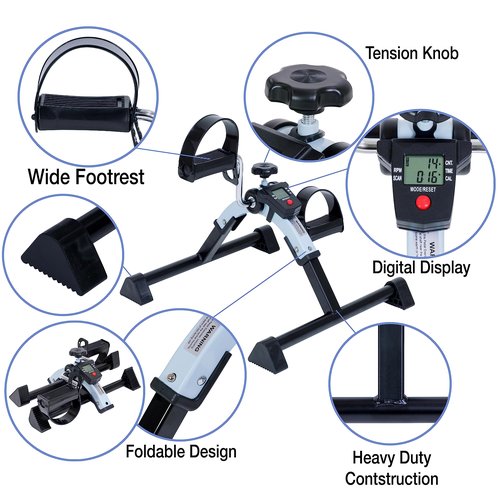 iLiving Under Desk Bike Pedal Exerciser with Electronic Display - Fully Assembled Folding Equipment, Mini Bike for Legs and Arms Workout, Portable and Easy-to-Use with LCD Screen (ILG-688), Blue