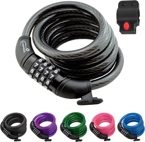 Lumintrail Bike and Scooter Lock Cable - 6ft Heavy-Duty Anti-Theft Combination Lock | Black