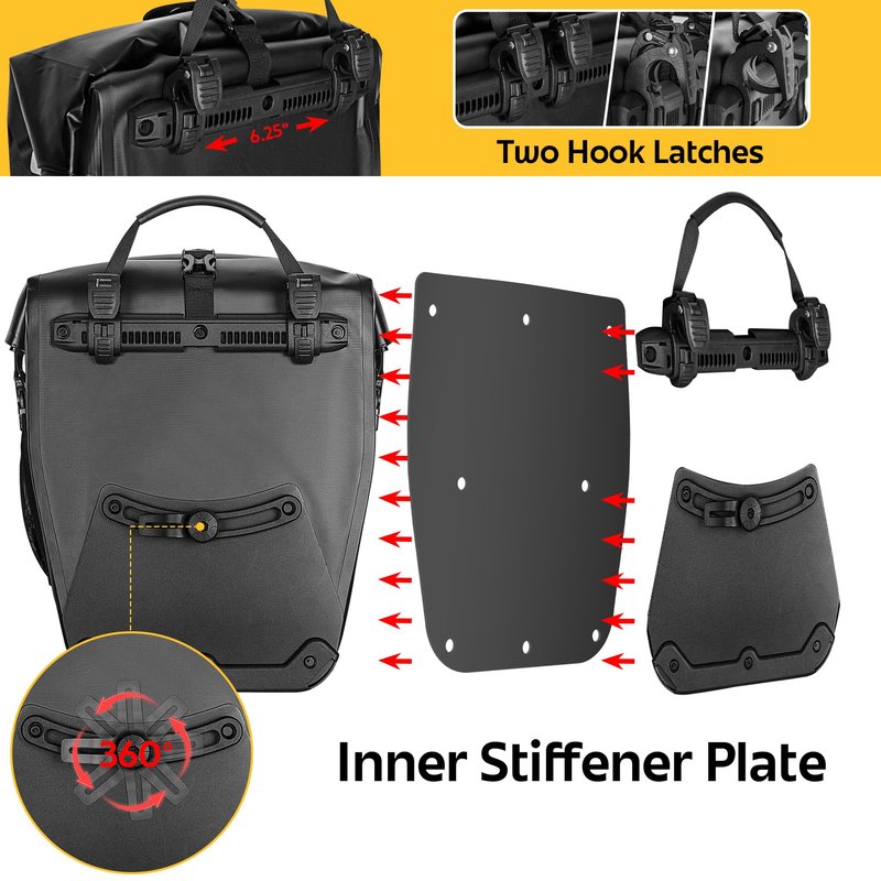Smasrob Waterproof Bike Pannier, 30L Rear Bike Rack Bag with Multiple Pockets and Adjustable Clips, Bicycle Pannier Fits Most Bike Racks, Black (1 Bag)