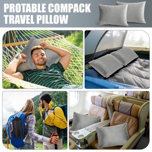 SmoothNovelty 2 Pack Camping Pillow for Sleeping Shredded Memory Foam Travel Pillow with Storage Bag, Compressible Portable Pillow for Outdoor Camp Backpacking Hiking Essential Gear(Grey,Medium)