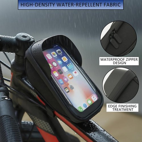RidingRush Bike Phone Mount Bag, Waterproof Bicycle Phone Holder with Touchscreen & Sun Visor, Frame Phone Bag Fits Up to 7 Inch Phones for Cycling Commute
