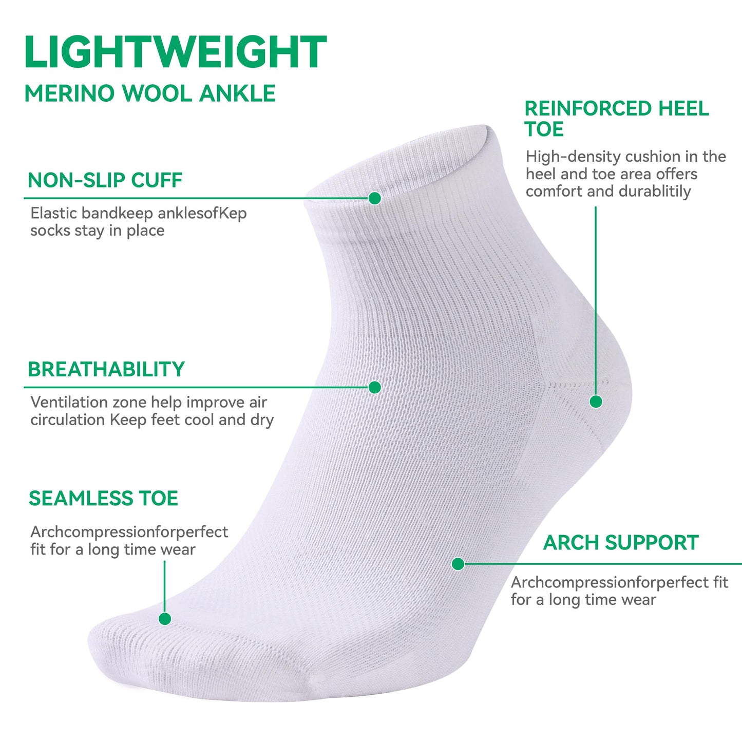 RZTT Merino Wool Socks for Men Quick Dry Athletic Low Cut Socks for Men with Arch Support Breathable Soft Wool Ankle,3 Pairs,XLarge,White