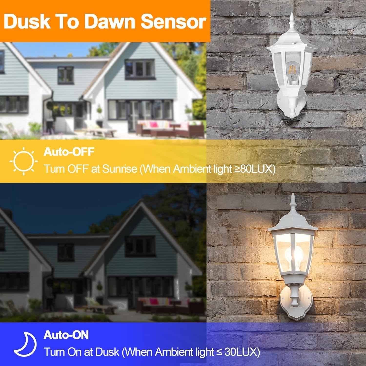 Outdoor Wall Light with Dusk to Dawn Sensor - 2-Pack LED Lanterns for Porch & Garage
